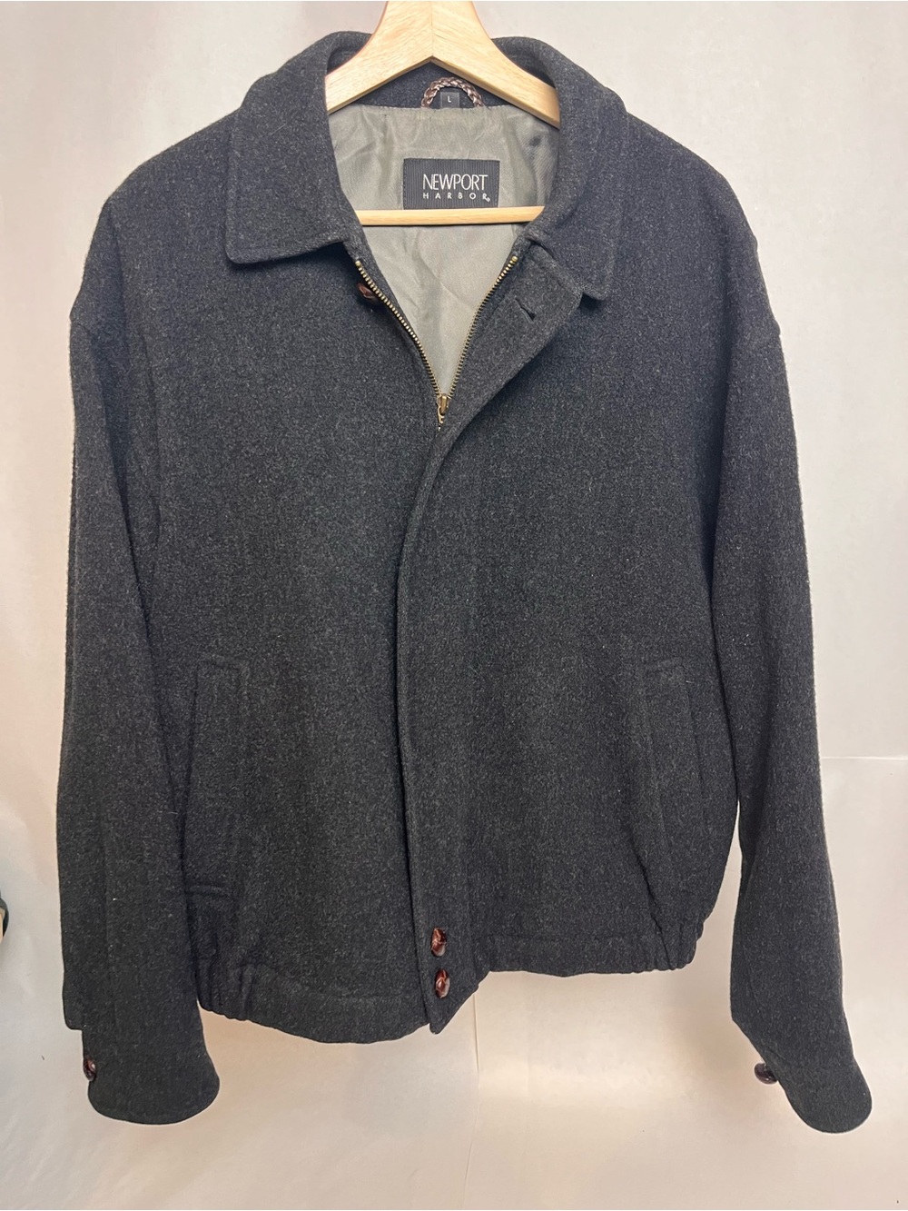 Newport Harbor Dark Gray 100% Wool Bomber Jacket